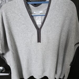 Chico's Men's Light Gray V-Neck Sweater with Metallic Trim